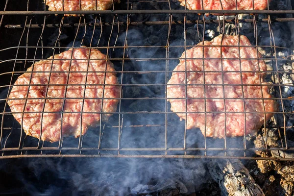 Succosa Deliziosa Polpette Carne Sono Fritti Sulla Griglia Adatto Hamburger — Foto Stock