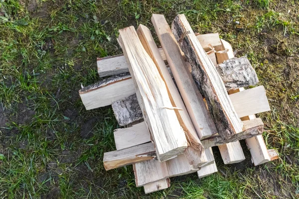 Chopped Wood Lying Grass Harvesting Wood Winter Lighting Fire Problem — Stock Photo, Image