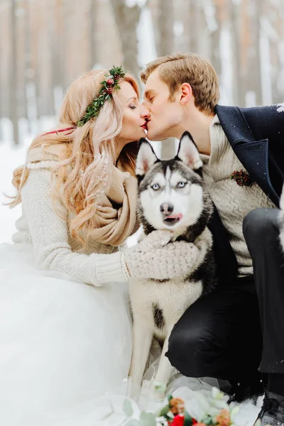 Fotosessão de casamento de inverno na natureza — Fotografia de Stock