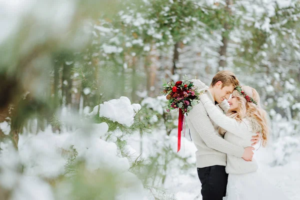 Fotosessão de casamento de inverno na natureza — Fotografia de Stock