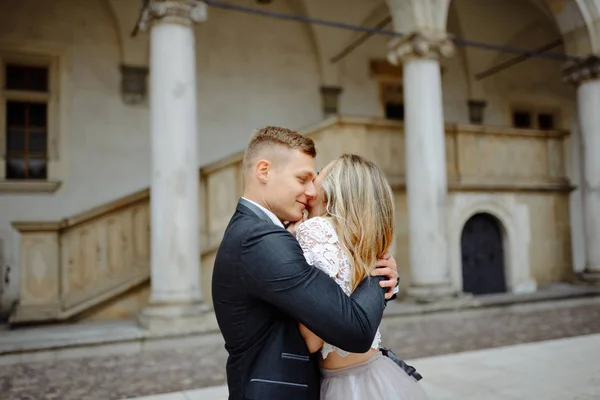 Two Lovers Walk Krakow — Stock Photo, Image