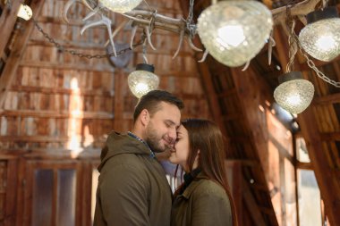 The portrait of sensuality couple kissing each other. The people in relationship sexuality touching the face and relax together