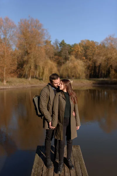 Lovely Couple Spending Autumn Day Outdoors — Stock Photo, Image