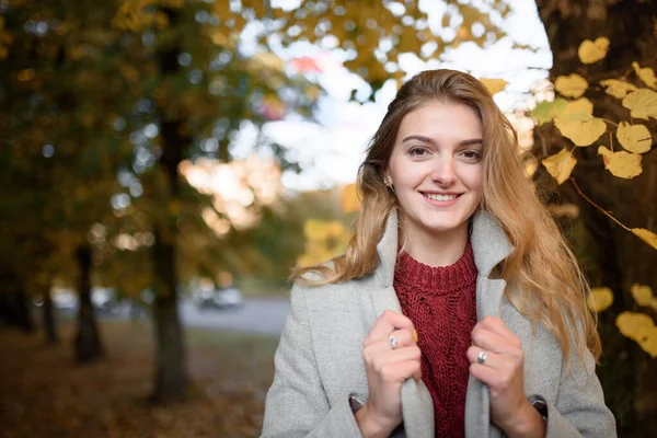 Retrato Una Hermosa Mujer Otoño Chica Posando Cámara — Foto de Stock