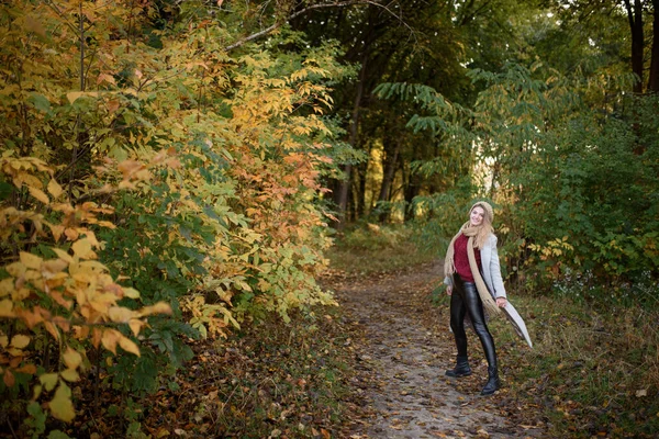 Porträt Einer Schönen Herbstfrau Mädchen Posiert Vor Der Kamera — Stockfoto