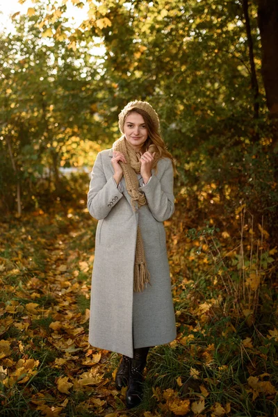 Porträt Einer Schönen Herbstfrau Mädchen Posiert Vor Der Kamera — Stockfoto