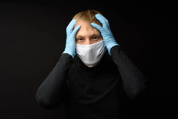 Protection Contagious Disease Coronavirus Man Wearing Hygienic Mask Prevent Infection — Stock Photo, Image