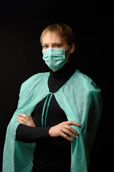 Middle Aged Man Protective Medical Coat Mask Coronavirus Protection Concept — Stock Photo, Image