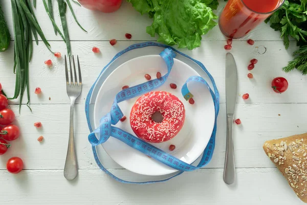 Delicioso Donut Yace Plato Come Para Comerlo Problemas Nutrición Adecuada — Foto de Stock
