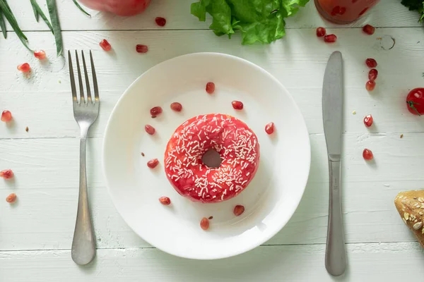 Delicioso Donut Está Prato Come Para Comê Problemas Nutrição Adequada — Fotografia de Stock