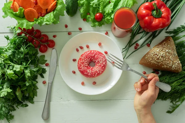 Delicioso Donut Yace Plato Come Para Comerlo Problemas Nutrición Adecuada — Foto de Stock