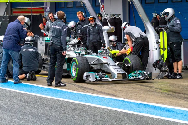 团队梅赛德斯 f1，罗斯伯格 2014 — 图库照片