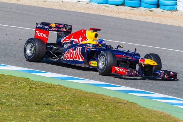 Team rode stier f1, sebastian vettel, 2012 — Stockfoto