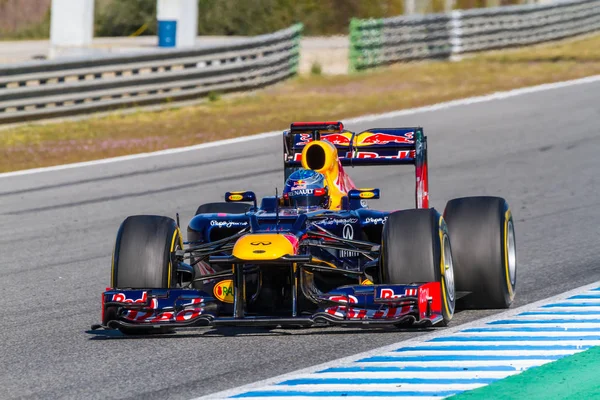 Team rode stier f1, sebastian vettel, 2012 — Stockfoto