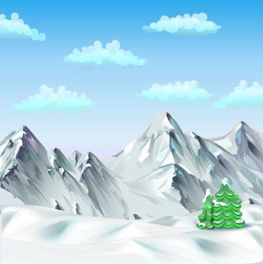 kar, dağlar, ağaçlar, vektör