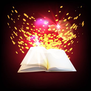 Açık sihirli kitap vektör