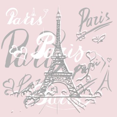 Tour Eiffel romantik vektör çizim kalpli çerçeve