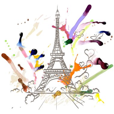 Tour Eiffel romantik vektör çizim kalpli çerçeve