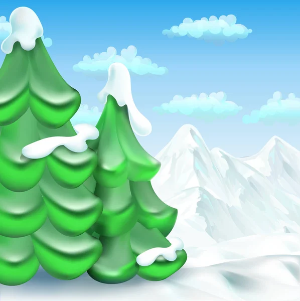 Nieve, montañas, árboles, vector — Vector de stock