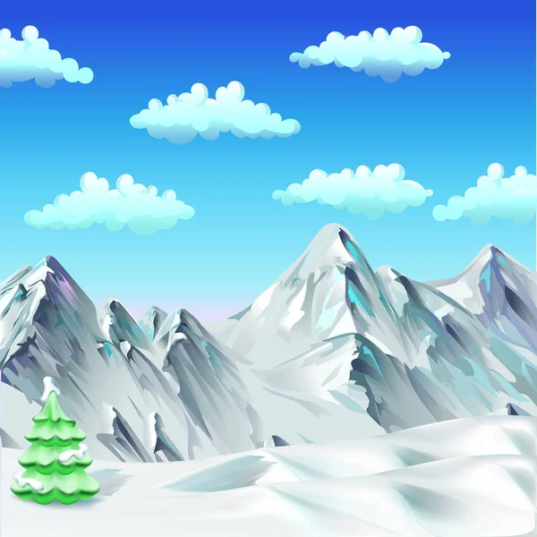 Snow, mountains, trees, vector — Stock Vector