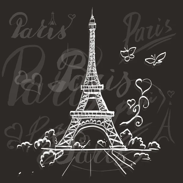 Recorrido Eiffel vector romántico ilustración corazón marco — Archivo Imágenes Vectoriales