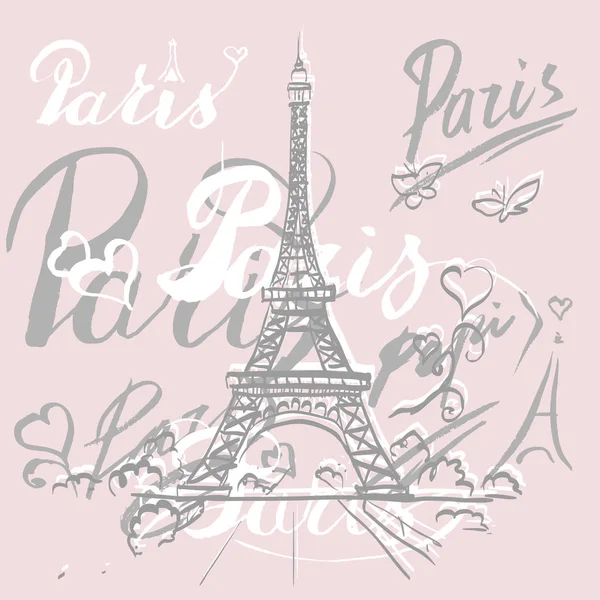 Tour Eiffel illustration vectorielle romantique cadre coeur — Image vectorielle