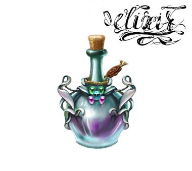 elixir of fantasy games for a bottle clipart