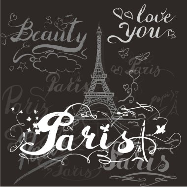 Eiffel romantik vektör illüstrasyon kalp çerçeve WAT çizim Tur