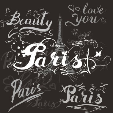 Eiffel romantik vektör illüstrasyon kalp çerçeve WAT çizim Tur