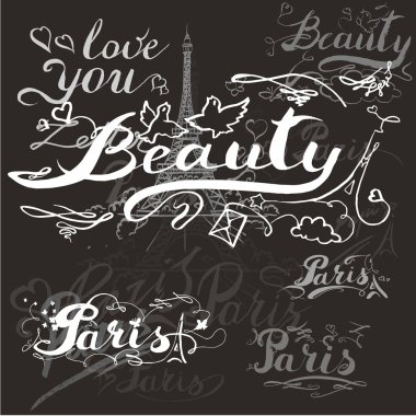 Eiffel romantik vektör illüstrasyon kalp çerçeve çizim su renk boya ve pastel boya, pastel boya, boya damla arka plan doku Tur