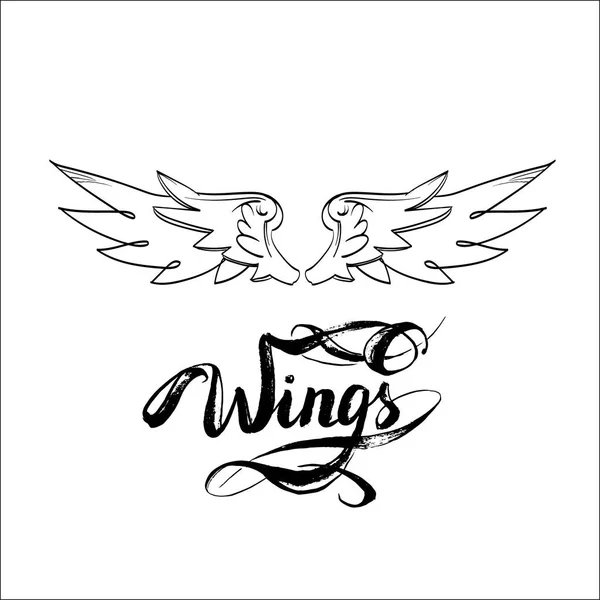 Angel wings vector, lettering, drawing — Stock Vector