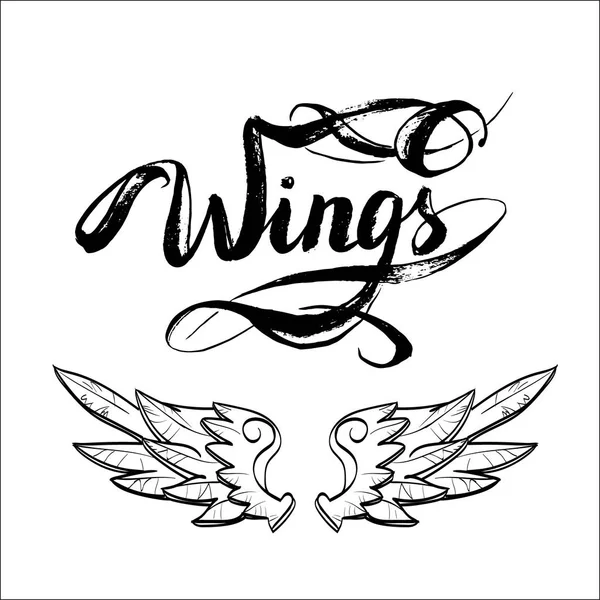 Angel wings vector, lettering, drawing — Stock Vector