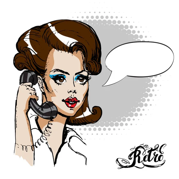 She calls on the phone, vector illustration, pop art — Stock Vector