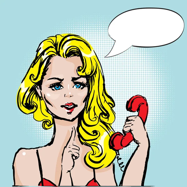 She calls on the phone, vector illustration, pop art — Stock Vector