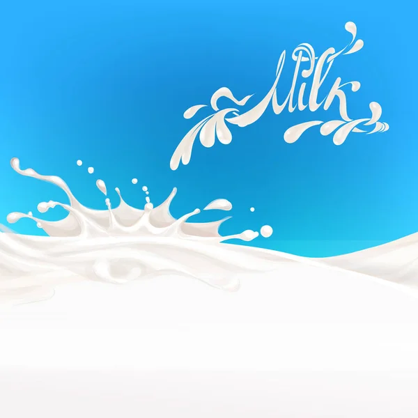La leche que fluye, en movimiento, salpicadura de leche aislado vector — Vector de stock