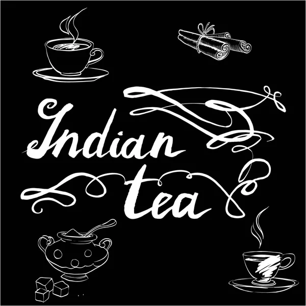 Lettere di tè indiano vettore di tè nero — Vettoriale Stock
