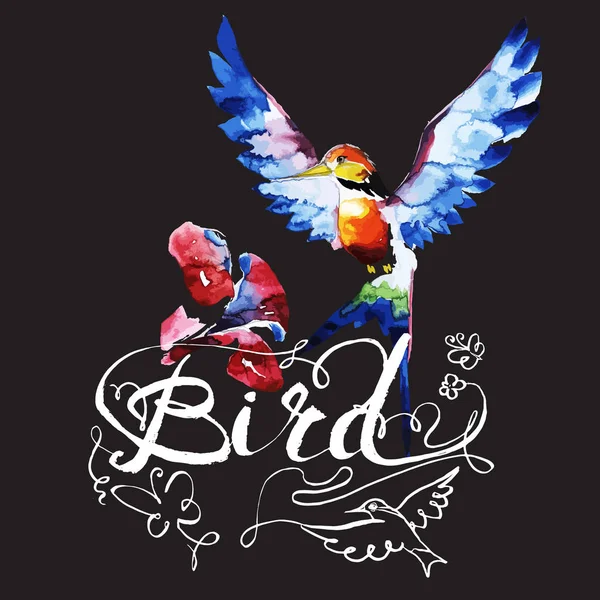 Ícone de pássaro de beija-flor gráfico, ícone, desenho em aquarela, linha, textura de fundo padrão —  Vetores de Stock