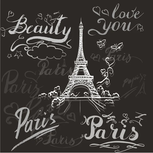 Tour Eiffel Romantyczne wektor ilustracja serca rama rysunek wat — Wektor stockowy
