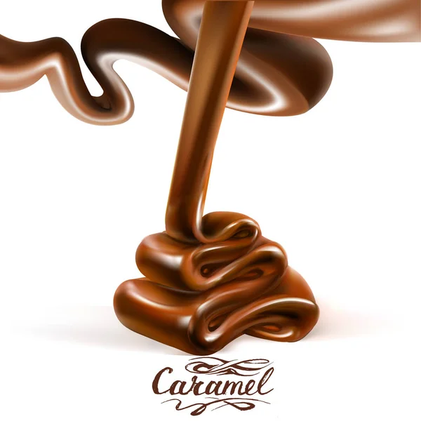 Erimiş Çikolata Dökülen Karamel Sosu Boyutlu Gerçekçi Vektör Nesneleri
