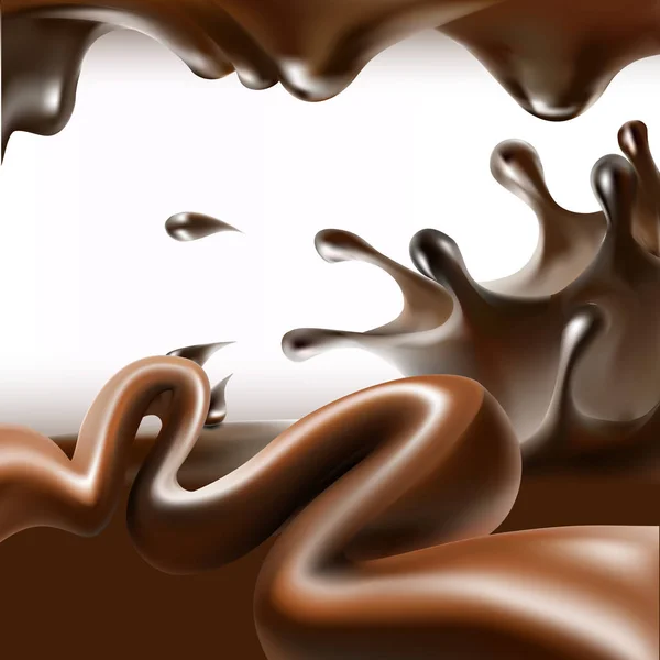 Tekuté čokolády, karamelu a kakaa ilustrace — Stockový vektor
