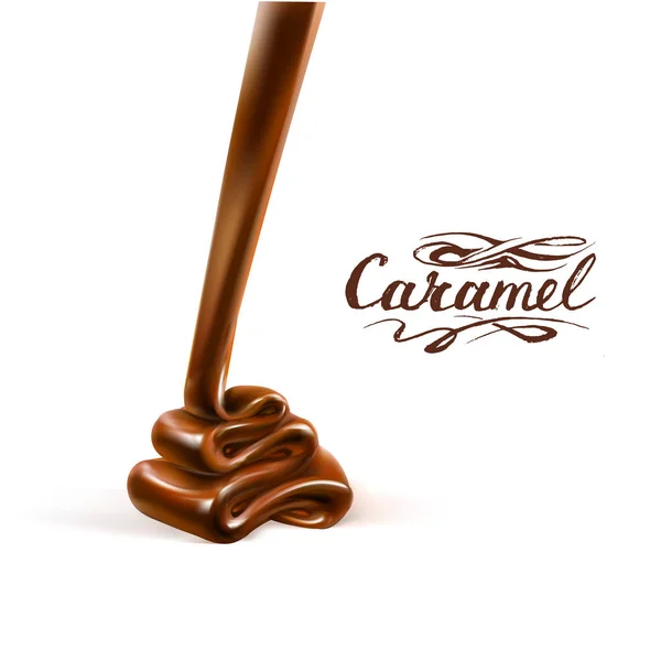 Erimiş Çikolata Dökülen Karamel Sosu Boyutlu Gerçekçi Vektör Nesneleri