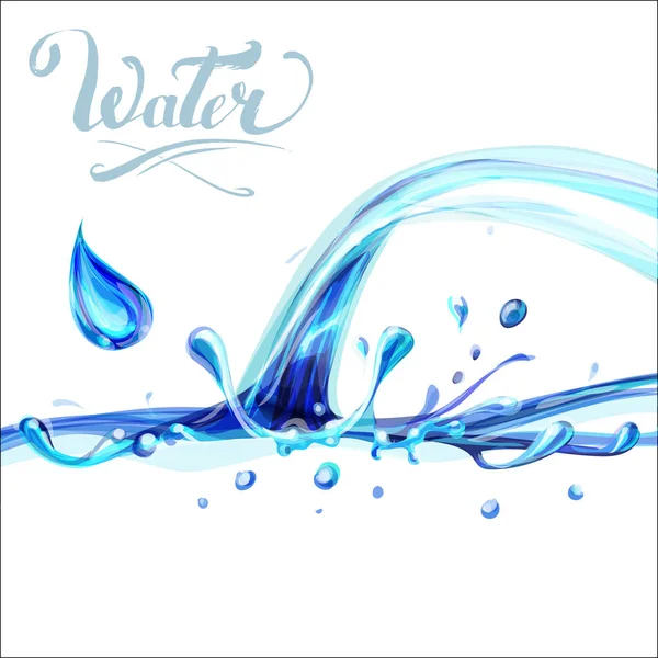 Blått vatten stänk droppar; isolerade vektor — Stock vektor