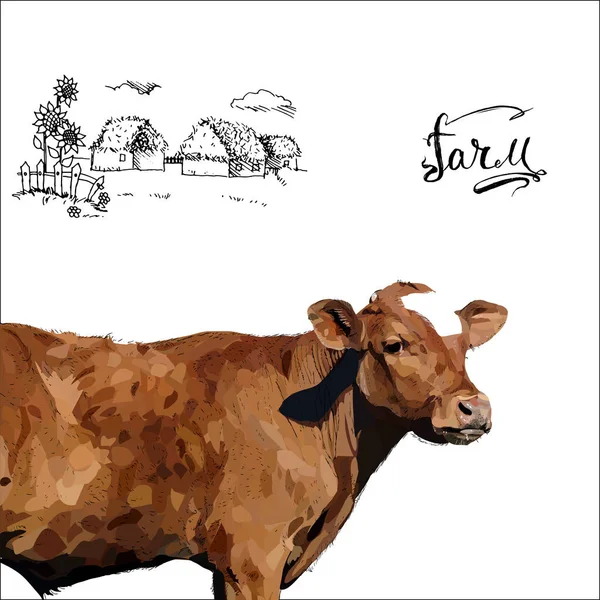 Vaca becerro marrón, vector — Archivo Imágenes Vectoriales