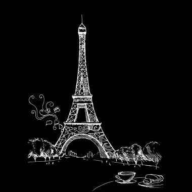 Tour Eiffel romantik vektör çizim kalpli çerçeve