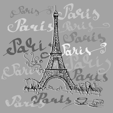 Tour Eiffel romantik vektör çizim kalpli çerçeve