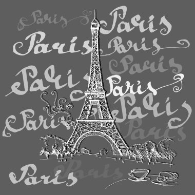 Tour Eiffel romantik vektör çizim kalpli çerçeve