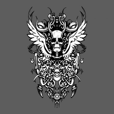 Kafatası vintage desen tasarım t-shirt vektör için kanatlar