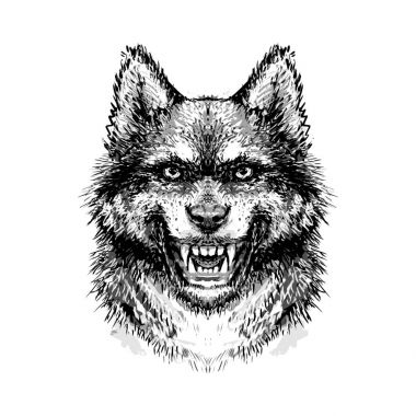 Namlu, kurt kafası bir T-shirt için dişleri bared ile