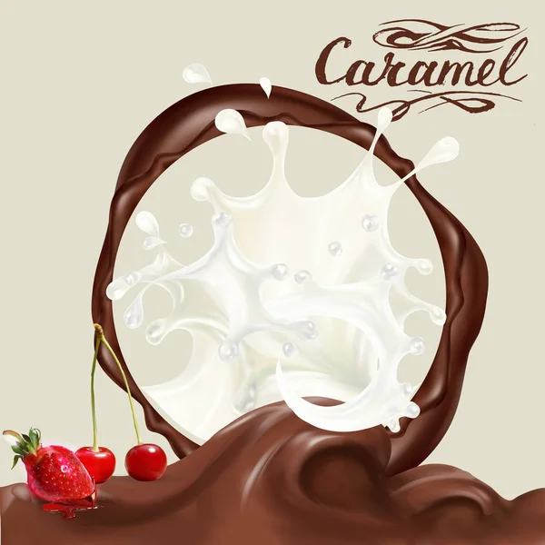 Ilustração Chocolate Líquido Caramelo Cacau — Vetor de Stock