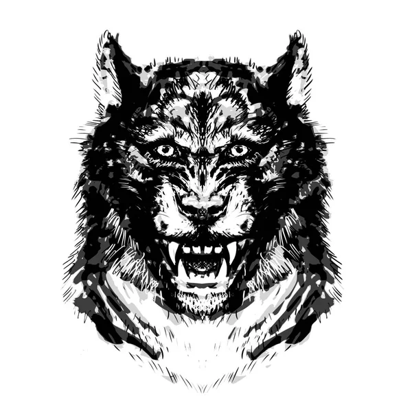Морда Волчья Голова Обнаженными Зубами Футболки — стоковый вектор